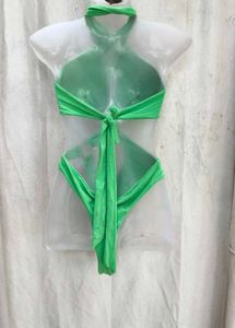 21138. Vibrant Green Halter Neck One-Piece