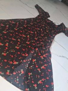 Black Floral Print Midi Dress