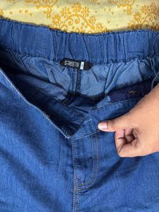 buy 1 get I free/Blue Denim jeans with side slit