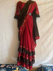 Elegant Red & Black Saree
