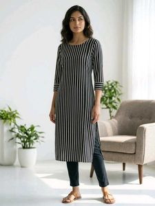 Black & White Striped Women’s Kurti / Top – 3/4 Sl