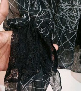 Elegant Black Sheer Chiffon Abstract Print Top