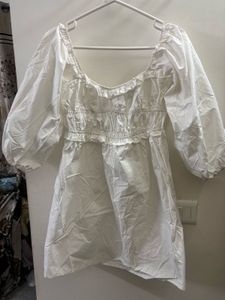 Forever 21 White Smocked Square Neck Dress