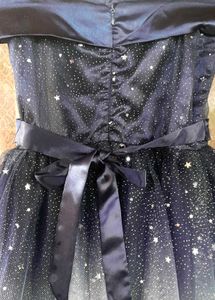 Girls Dark Blue And White Satin/Net Dress