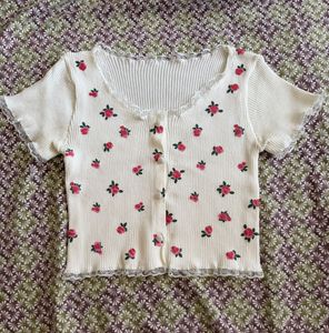 Cute Floral Button-Up Cropped Top