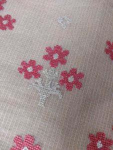 Embroidered Tan Saree with Red 🌹✨