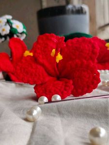Handmade Crochet Hibiscus Hair Clip