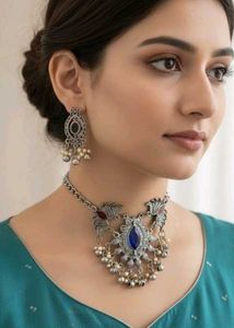 Oxidised Silver Necklace and Earring Set