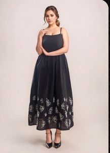Chic Black Midi Dress with Floral Detail