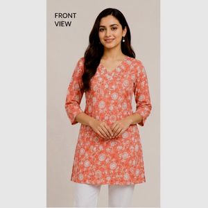 Orange Floral Print Kurta size M