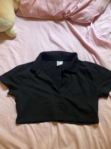 Black Collared Cropped Top