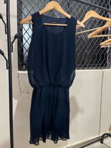 Navy Blue Chiffon Sleeveless Dress – S