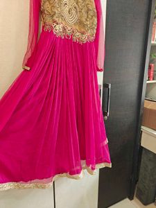 Elegant Pink &amp; Gold Anarkali Gown