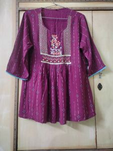 Women's Maroon Embroidered Top | Size L | Bust 40