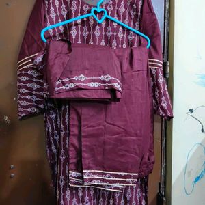 Maroon Embroidered Kurta Set