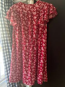Red &amp; White Floral A-line Dress