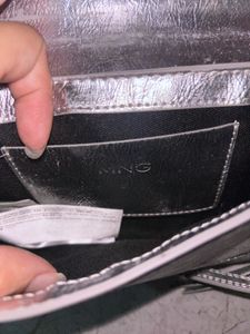 MANGO; Silver Metallic Shoulder Bag