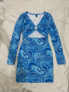 Blue Swirl Cut-Out Mini Dress