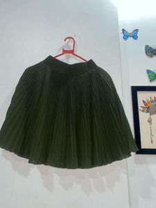 Olive Green Pleated Mini Skirt
