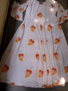 Hafwhite Gown With Orange Colour Floral print