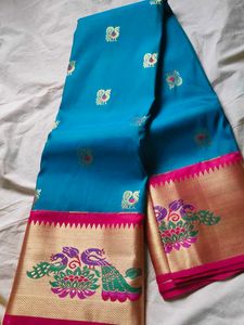 Beautiful Blue Silk Saree with Peacock Motifs