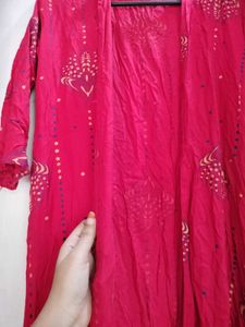 Vibrant Red Ethnic shrug with Block Print