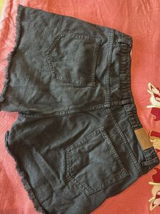 Distressed Black Denim Shorts