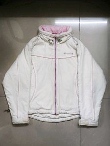 Cozy White Puffer Jacket with Pink Trim and hood