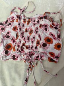 Sunflower Print Smocked Top