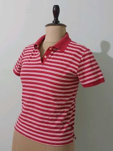 Classic Red &amp; White Striped Polo Shirt