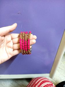 Beautiful Pink &amp; Gold Bangles with Rose design