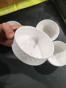 Set of 4 White Ceramic Serving Bowls