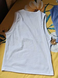 White Ribbed Tank Top with Black Star