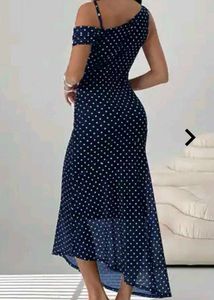 Navy Polka Dot One Shoulder Dress