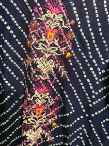 Embroidered Navy Blue Bandhani Kurta
