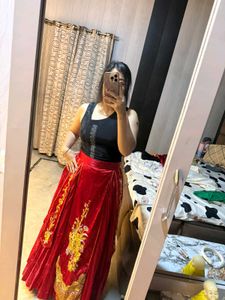 Stunning Red Embroidered Lehenga Set