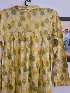 Yellow Leaf Print Kurta