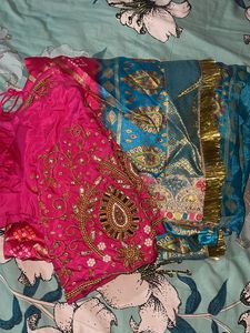 Vibrant Pink & Teal Saree