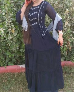 Navy Blue Sequined Ethnic Gown