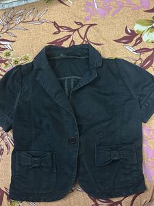 Stylish Black Denim Crop Blazer