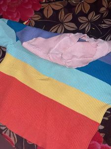 Rainbow Pleated Crop Top
