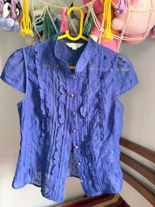 Charming Blue Ruffle Blouse