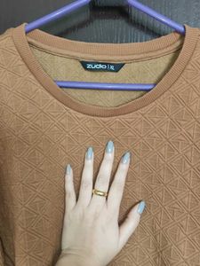Brown Textured Cropped Sweatshirt