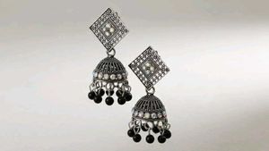silver black Jhumka Earrings