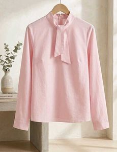 Chic Pink Tie-Neck Blouse