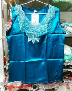 Satin V-Neck Top with Lace Trim