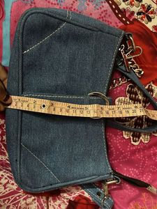 Denim Shoulder Bag with Chain
