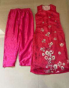 Vibrant Pink Floral Sleeveless Kurta Set