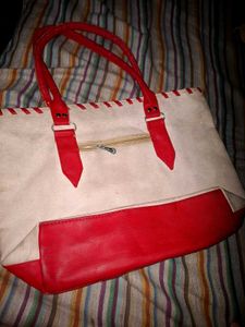 Red &amp; White Tote Hand Bag