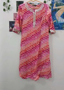 Pink Striped Tunic with Lace Detail